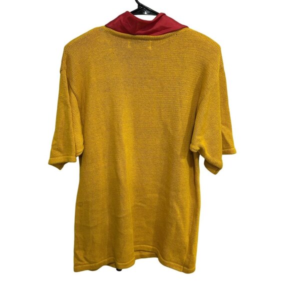 Vintage P.A. International Yellow Knit Top Red Floral Design Red Scarf Sz Large - Picture 2 of 9